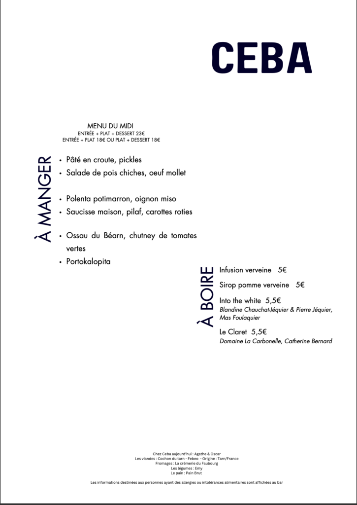 Menu du midi du mercredi 5 février