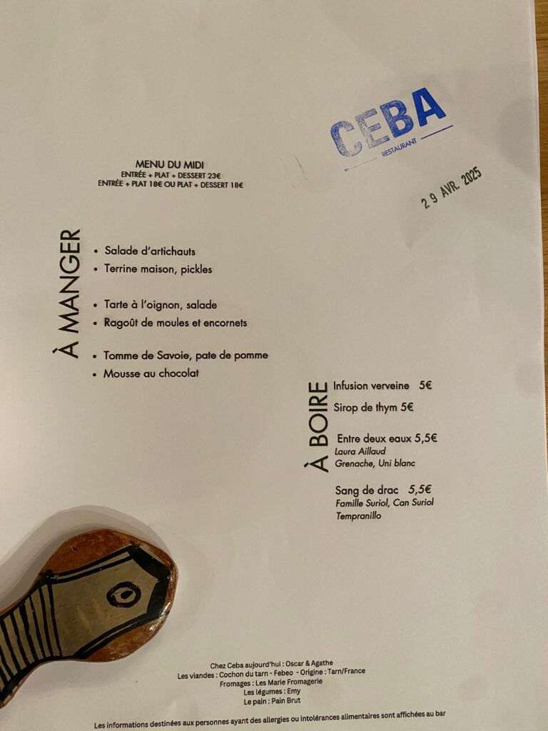 Menu du midi du mardi 29 avril