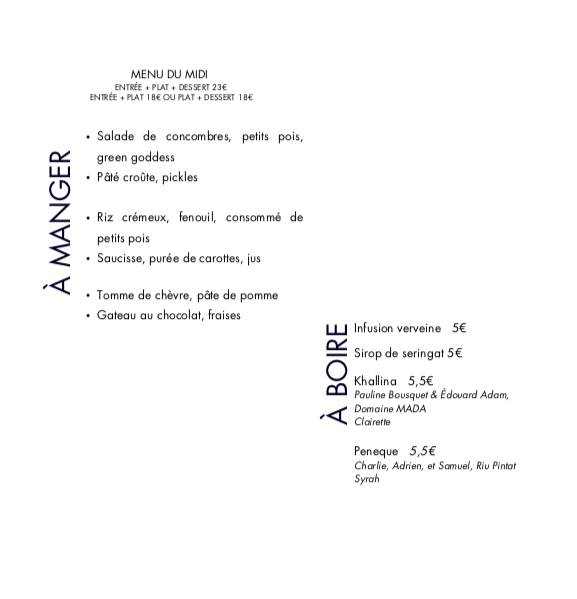 Menu du midi du jeudi 22 mai