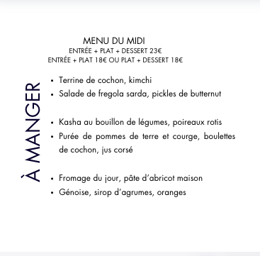 Menu du midi du jeudi 20 novembre