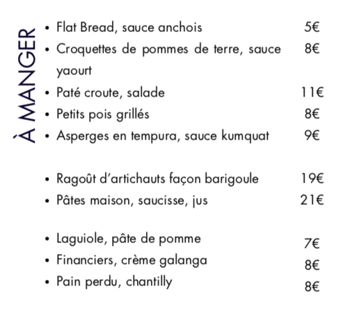 Carte du soir du jeudi 8 mai