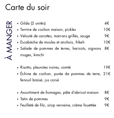 Carte du soir du jeudi 06 novembre