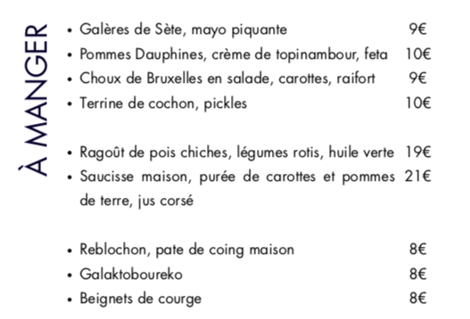 Carte du soir du jeudi 08 janvier